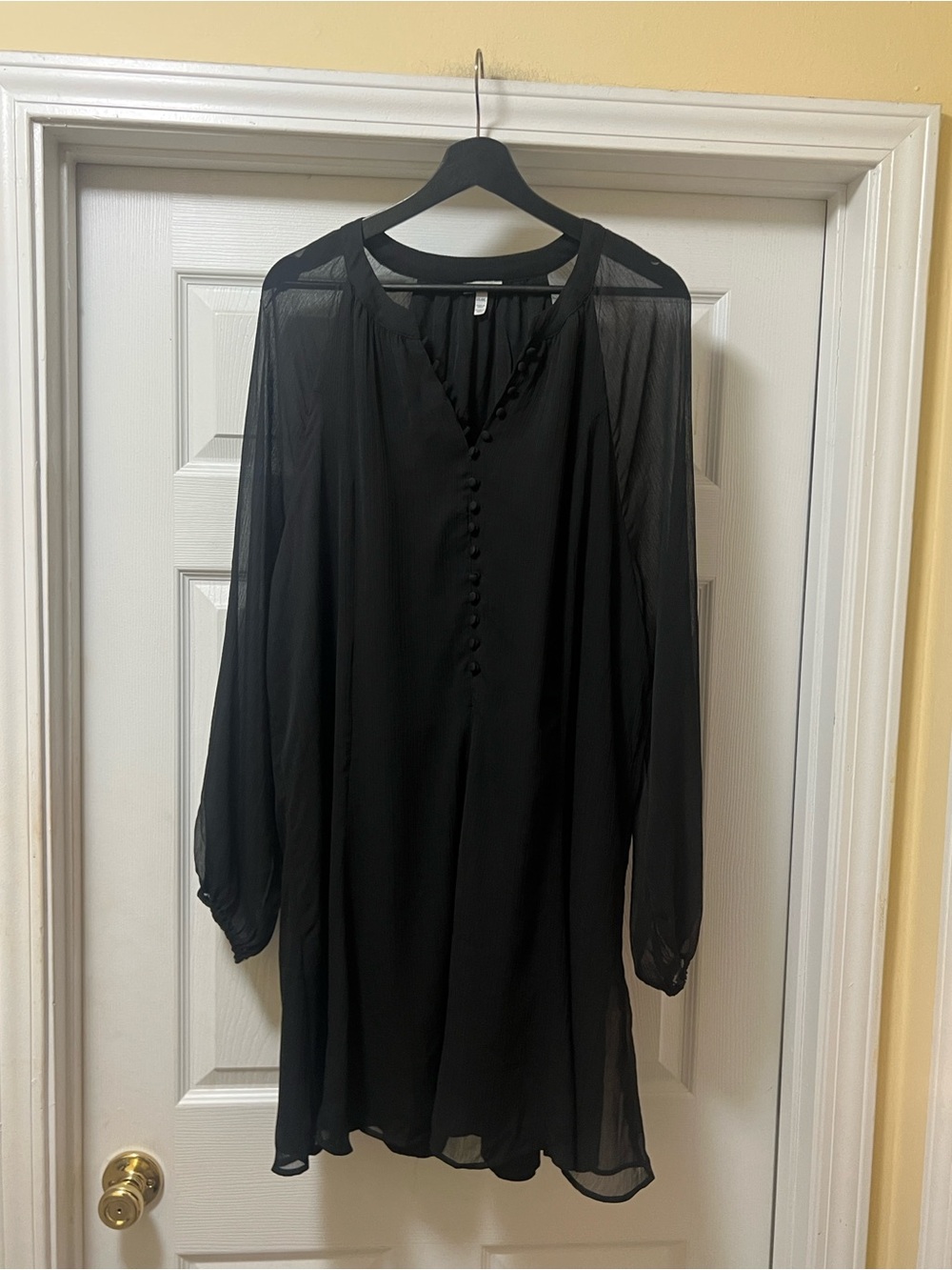 Sheer Black Button-Front Tunic Dress